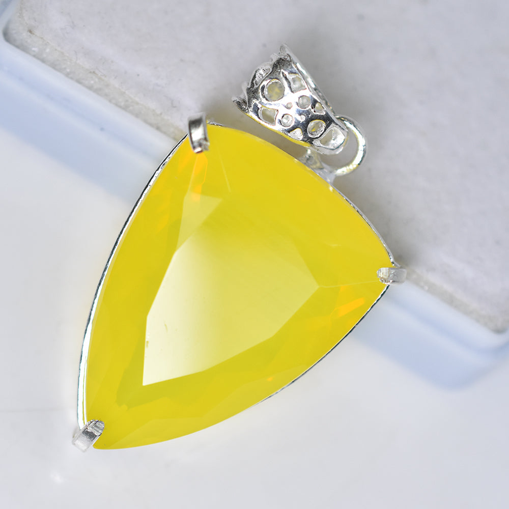 CERTIFIED 76.2 Ct Yellow Opal 925 Sterling Silver A Grade Fancy Gemstone Pendant