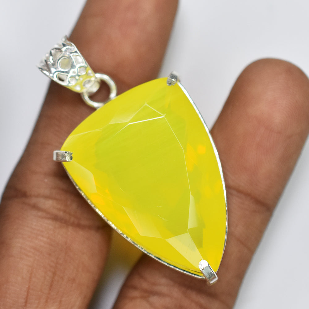 CERTIFIED 76.2 Ct Yellow Opal 925 Sterling Silver A Grade Fancy Gemstone Pendant