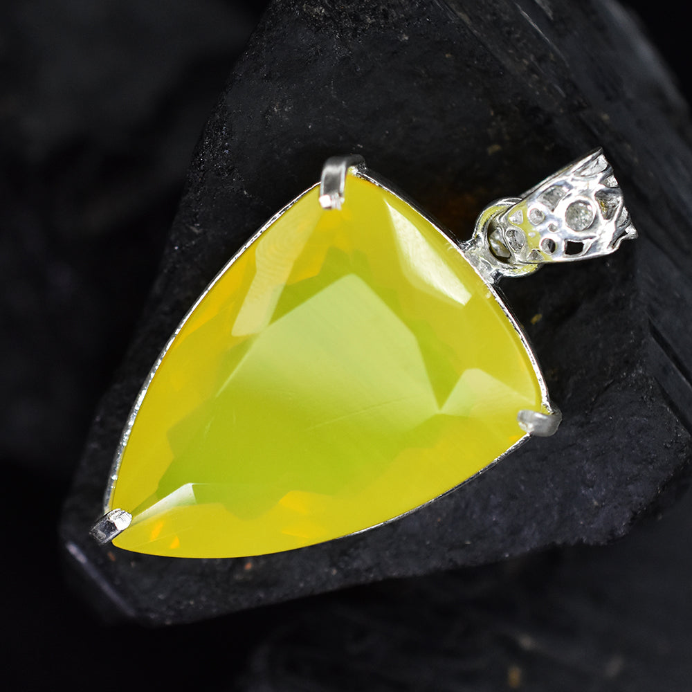 CERTIFIED 76.2 Ct Yellow Opal 925 Sterling Silver A Grade Fancy Gemstone Pendant