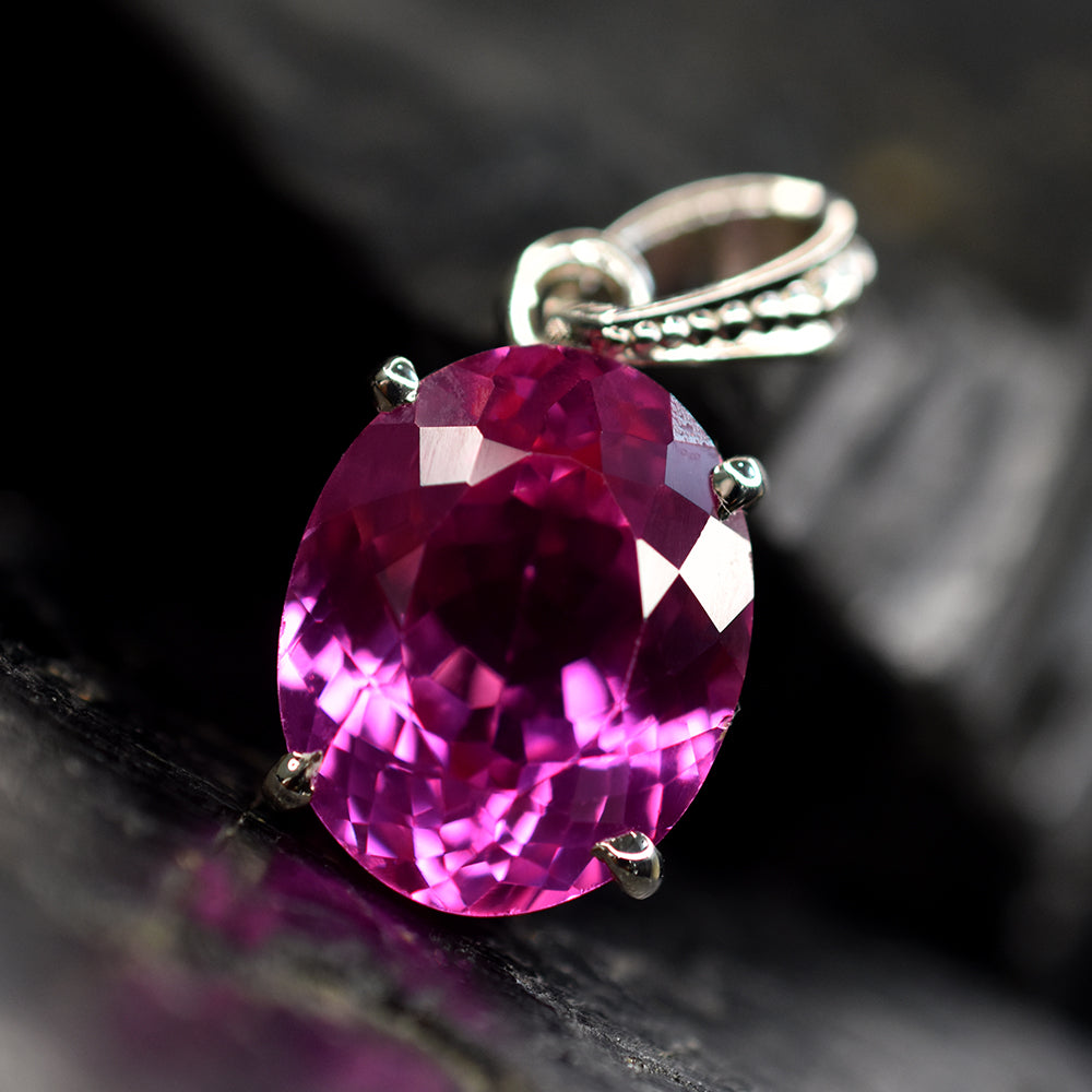CERTIFIED Pink Sapphire 22 Ct Natural Oval Pendant 925 Sterling Silver Gemstone