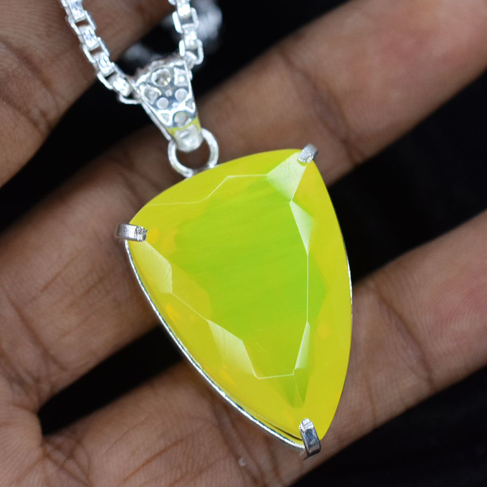 CERTIFIED 76.2 Ct Yellow Opal 925 Sterling Silver A Grade Fancy Gemstone Pendant