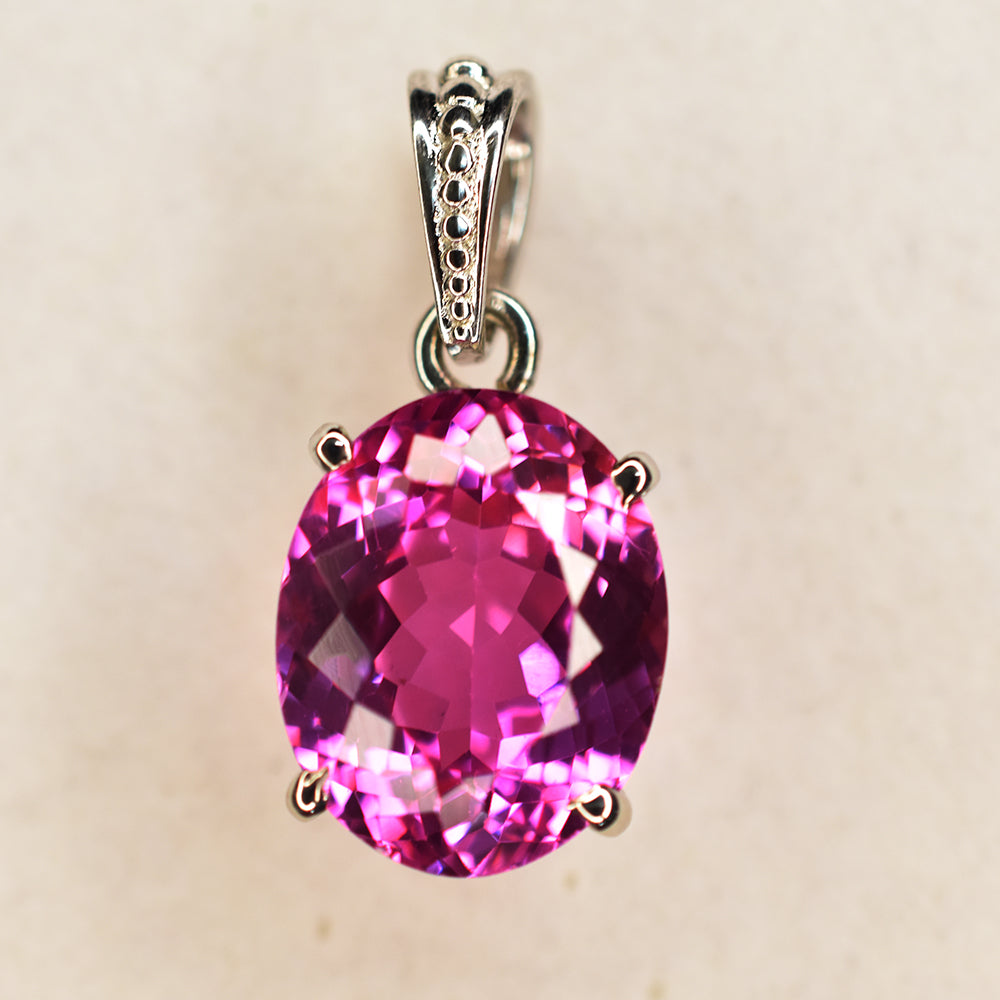 CERTIFIED Pink Sapphire 22 Ct Natural Oval Pendant 925 Sterling Silver Gemstone