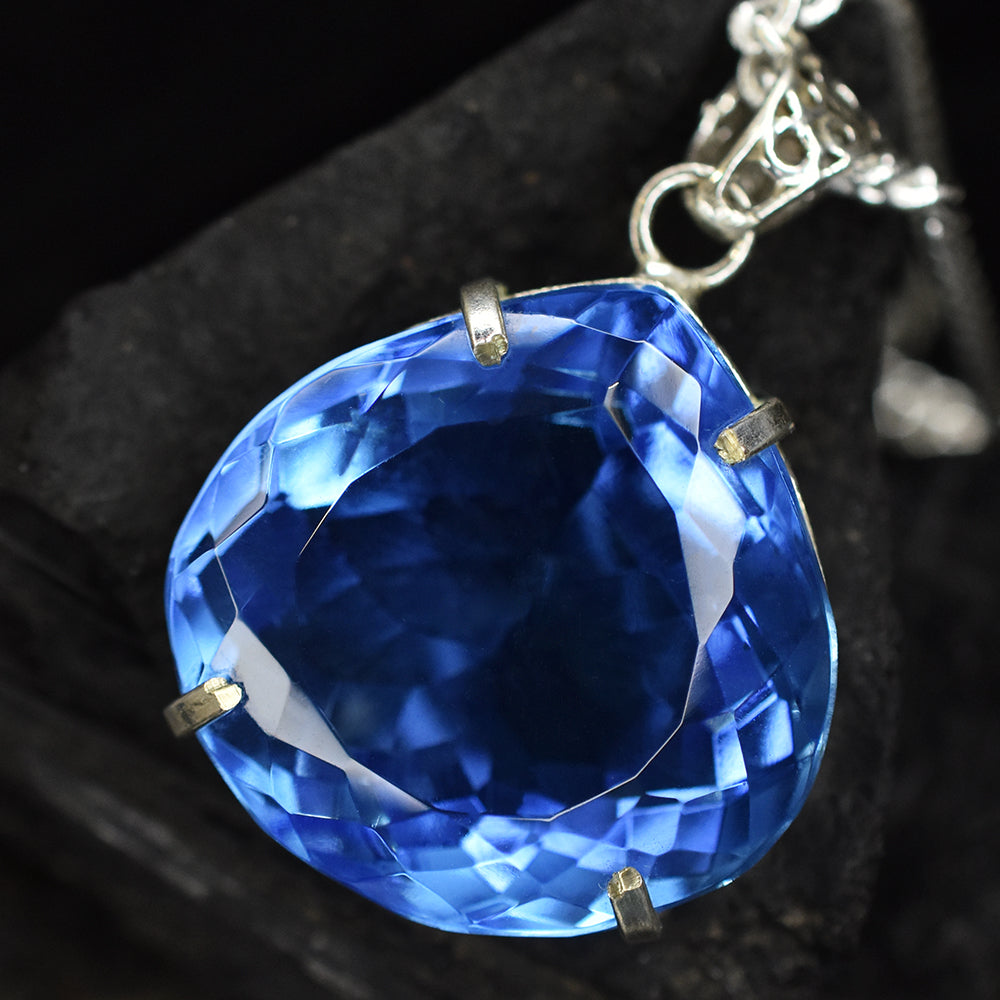 Lab CREATED 110.9 Ct CERTIFIED Blue Topaz Pear Pendant A Grade Jewelry Gems