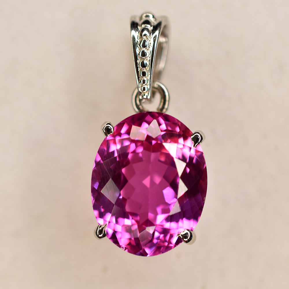CERTIFIED Pink Sapphire 22 Ct Natural Oval Pendant 925 Sterling Silver Gemstone