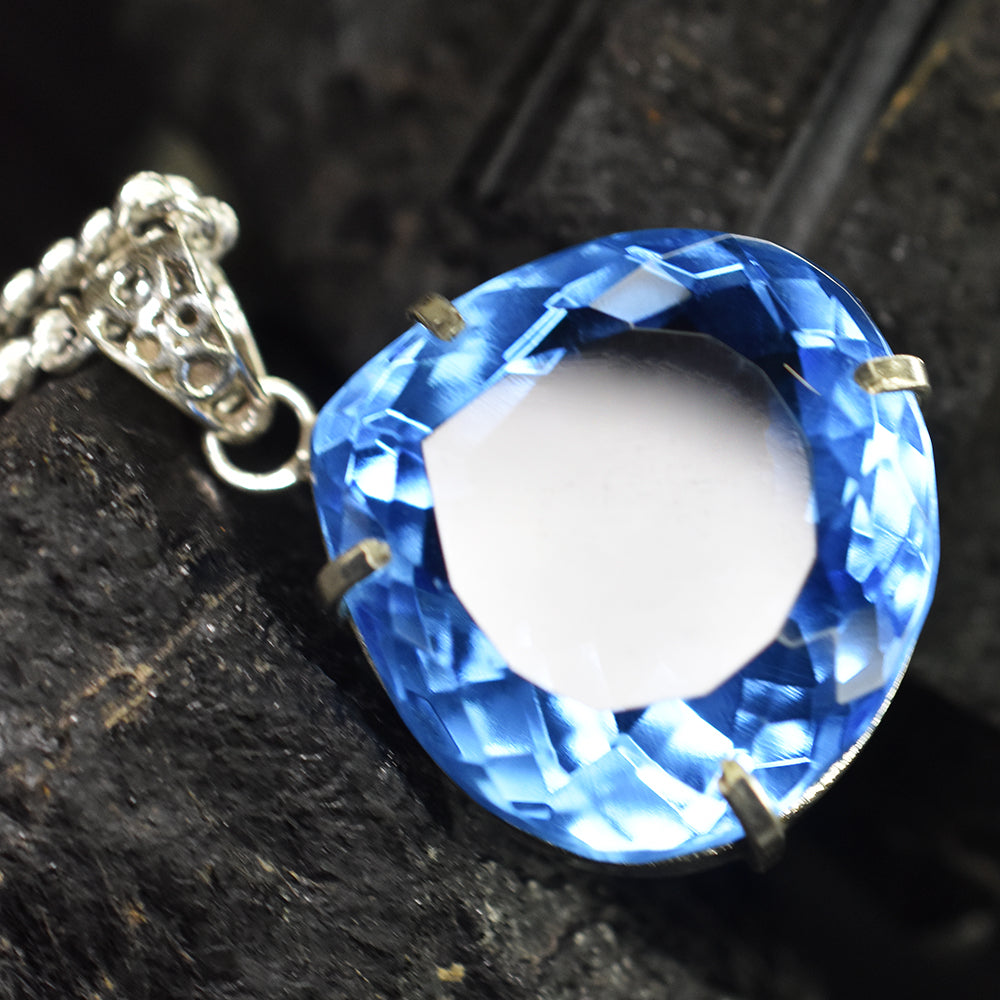 Lab CREATED 110.9 Ct CERTIFIED Blue Topaz Pear Pendant A Grade Jewelry Gems