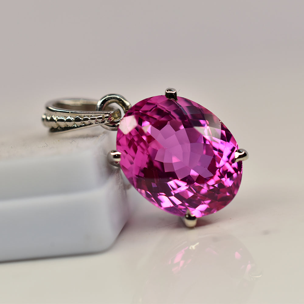 CERTIFIED Pink Sapphire 22 Ct Natural Oval Pendant 925 Sterling Silver Gemstone