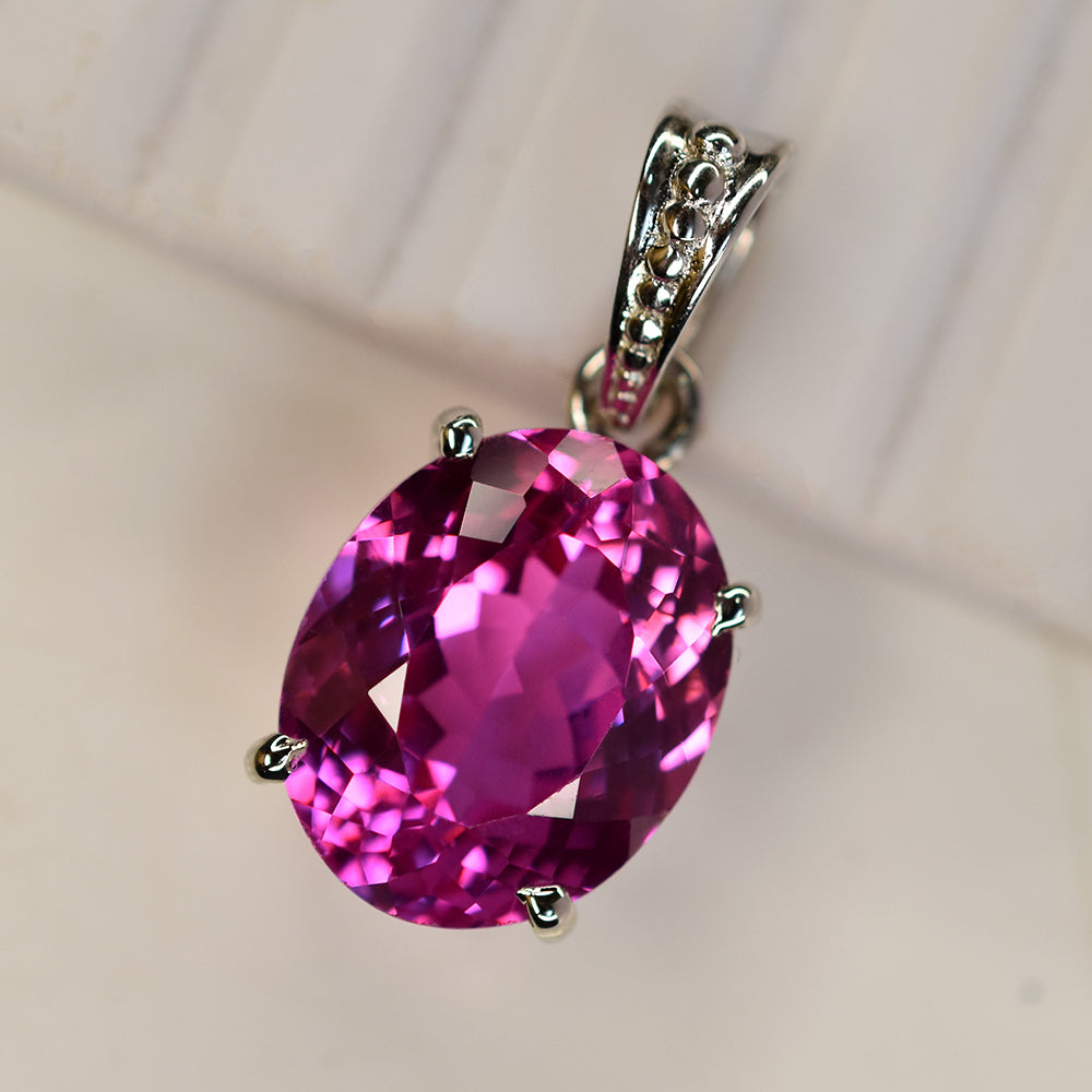 CERTIFIED Pink Sapphire 22 Ct Natural Oval Pendant 925 Sterling Silver Gemstone