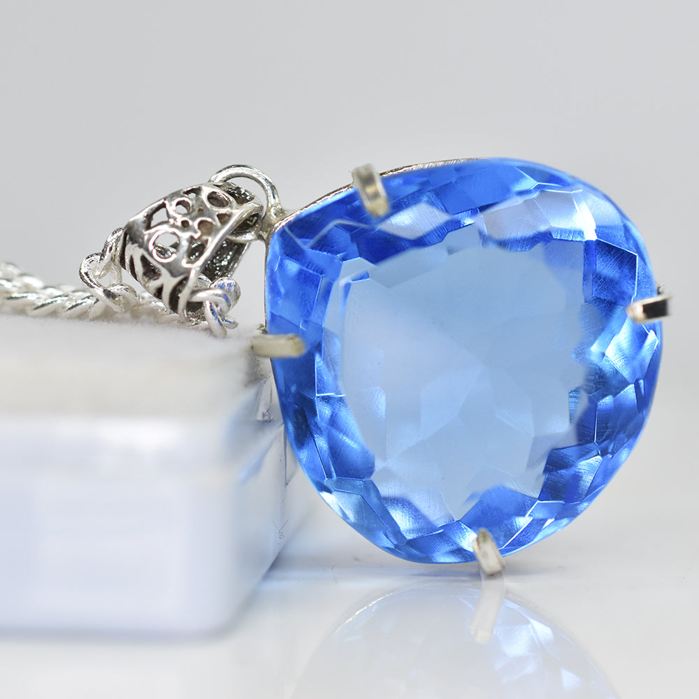 Lab CREATED 110.9 Ct CERTIFIED Blue Topaz Pear Pendant A Grade Jewelry Gems