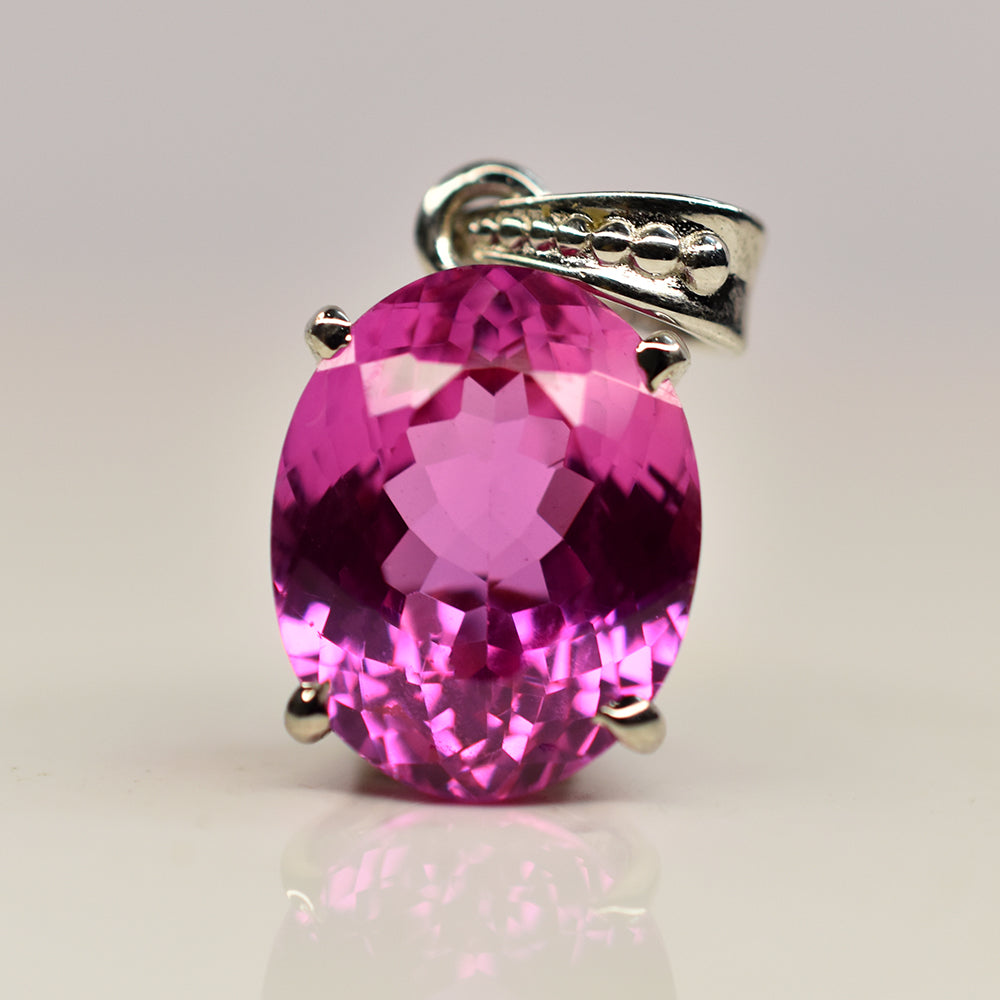 CERTIFIED Pink Sapphire 22 Ct Natural Oval Pendant 925 Sterling Silver Gemstone