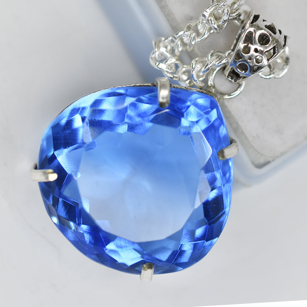 Lab CREATED 110.9 Ct CERTIFIED Blue Topaz Pear Pendant A Grade Jewelry Gems
