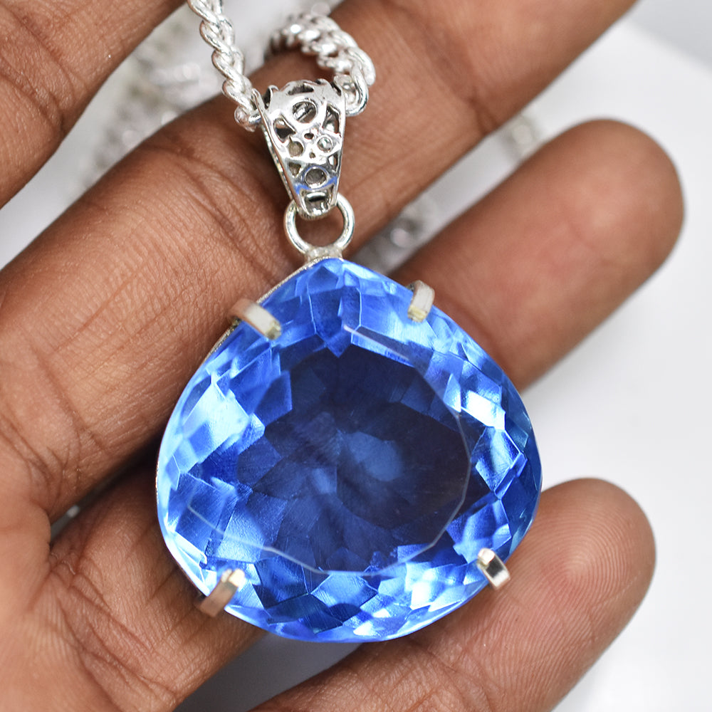 Lab CREATED 110.9 Ct CERTIFIED Blue Topaz Pear Pendant A Grade Jewelry Gems