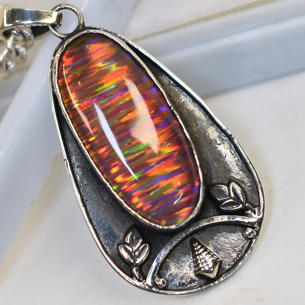 Certified 925 Sterling Silver 47 Ct Unique Oval Natural Opal Gemstone Pendant