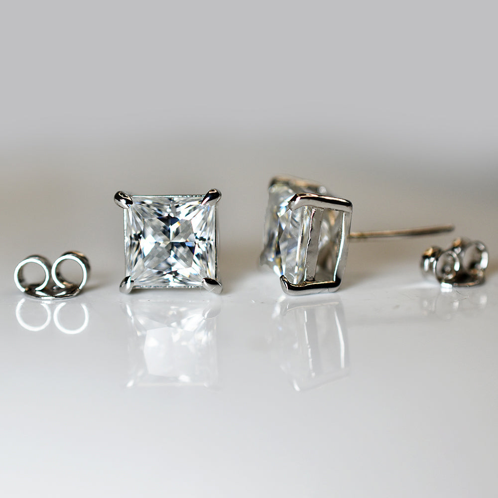 Beautiful Synthetic Moissanite 17 Ct CERTIFIED Square White Gems Earring Pair