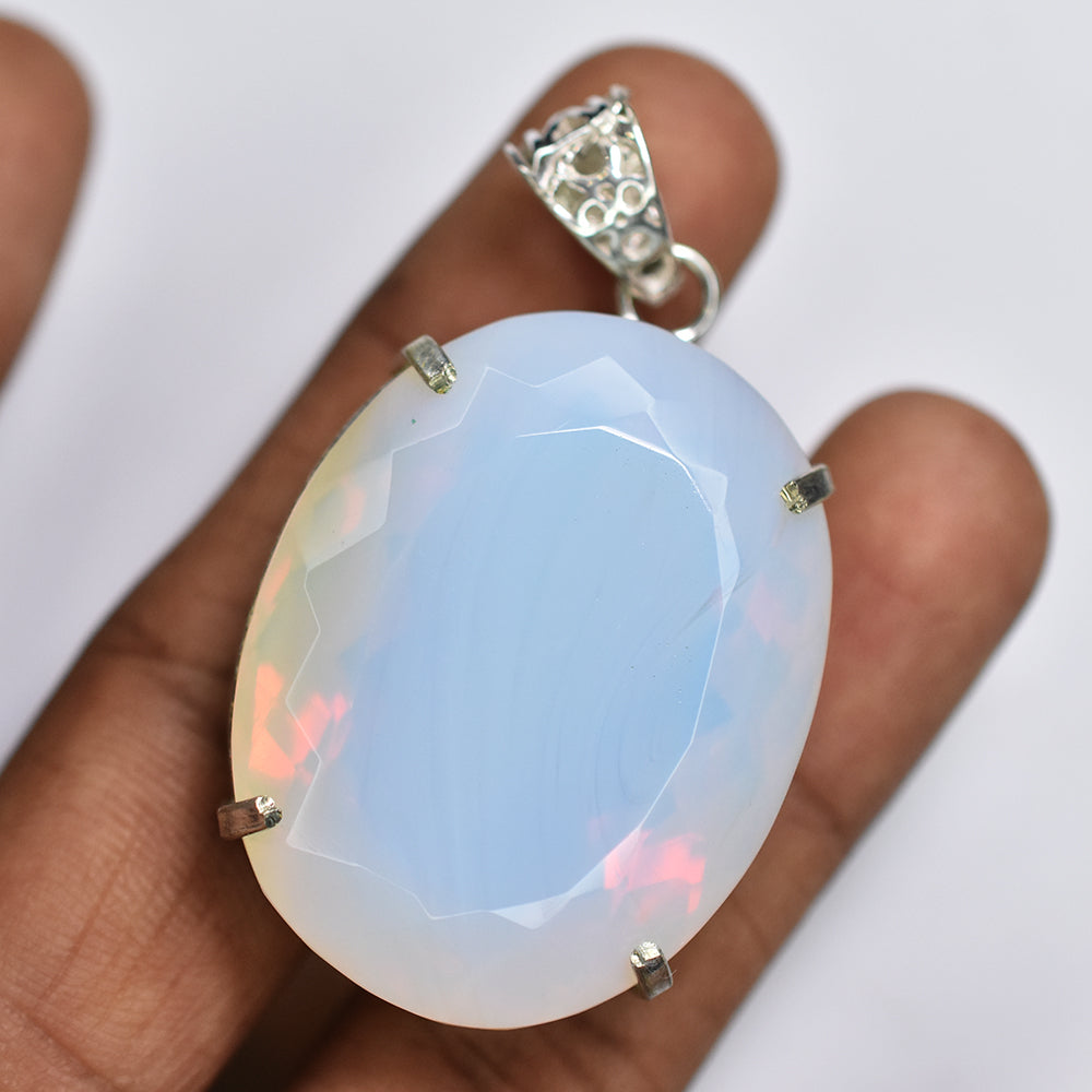 159.9 Ct Multicolor CERTIFIED Opal 925 Sterling Silver Oval Cut Pendant Gemstone