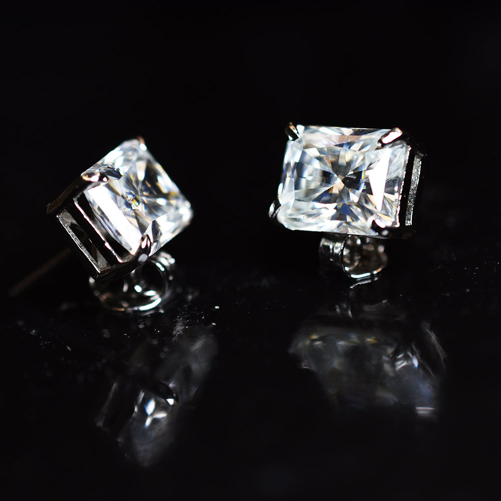 Beautiful Emerald 16.60 Ct Synthetic White Moissanite Earring Pair Free Delivery