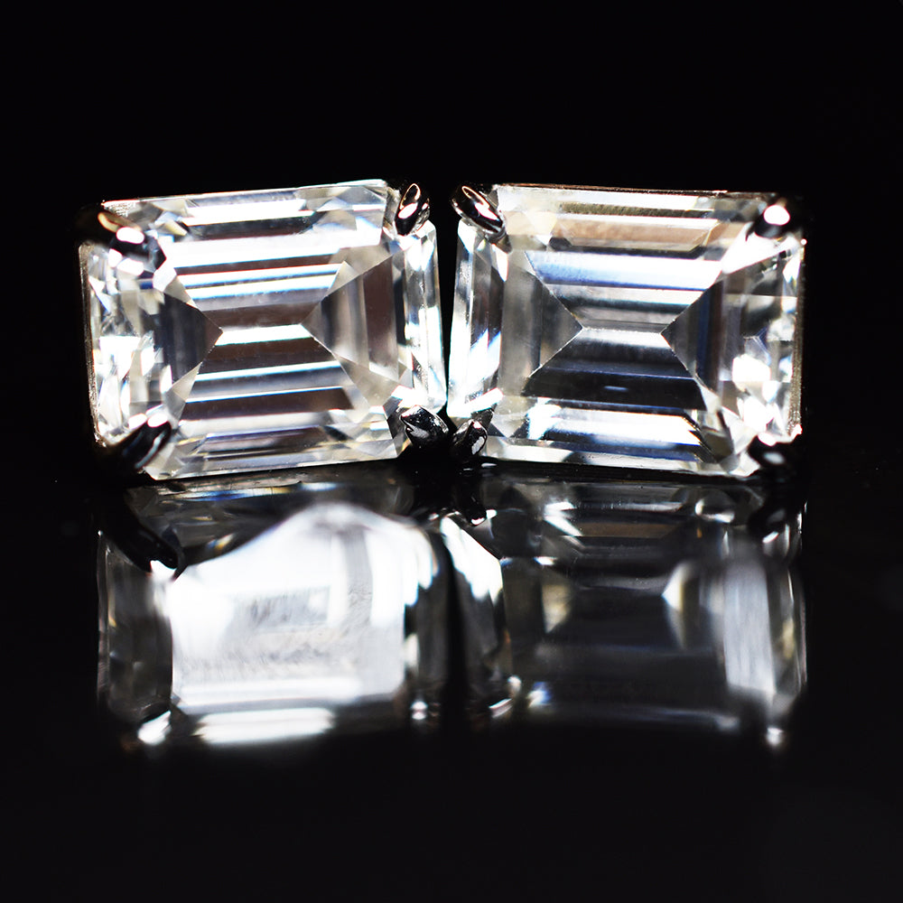 Flawless Emerald Cut 17.15 Ct Synthetic White Moissanite Earring Pair Free Gift
