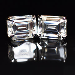 Flawless Emerald Cut 17.15 Ct Synthetic White Moissanite Earring Pair Free Gift