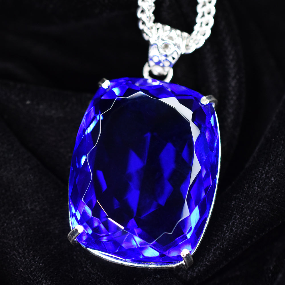 AAA++ CERTIFIED 141.7 Ct Sapphire 925 Sterling Silver Blue Gems Cushion Pendant