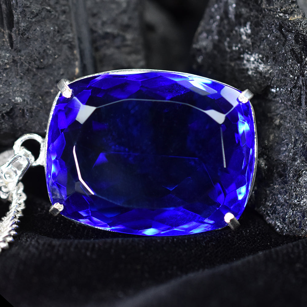 AAA++ CERTIFIED 141.7 Ct Sapphire 925 Sterling Silver Blue Gems Cushion Pendant