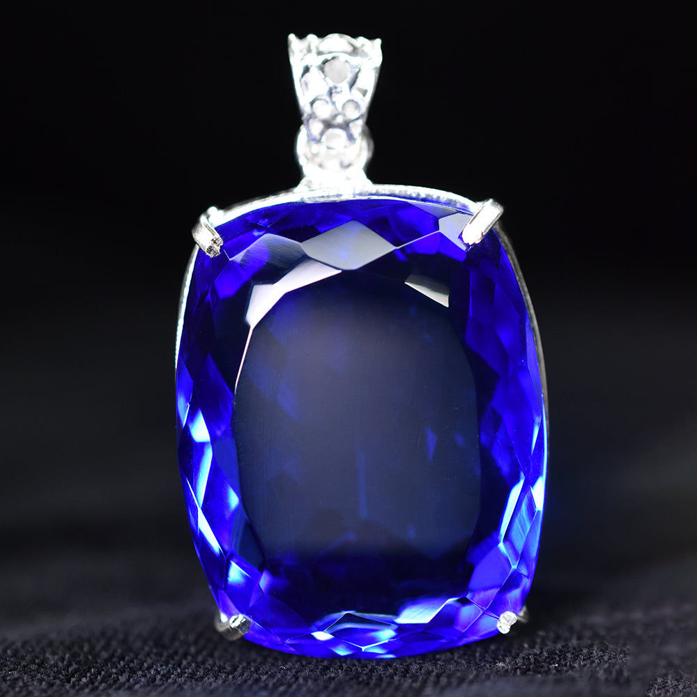 AAA++ CERTIFIED 141.7 Ct Sapphire 925 Sterling Silver Blue Gems Cushion Pendant