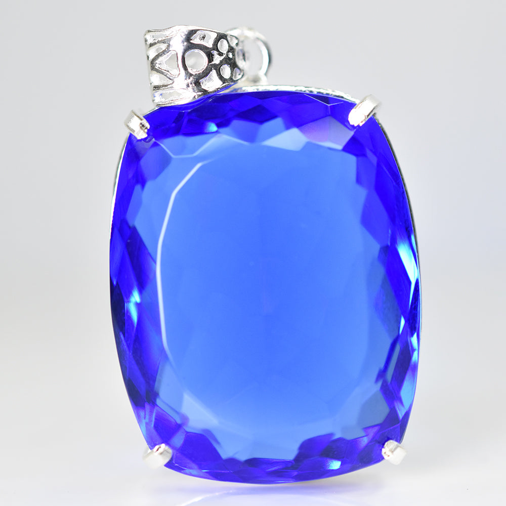 AAA++ CERTIFIED 141.7 Ct Sapphire 925 Sterling Silver Blue Gems Cushion Pendant