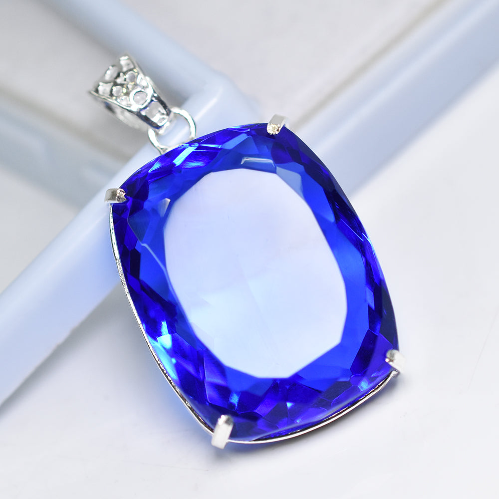 AAA++ CERTIFIED 141.7 Ct Sapphire 925 Sterling Silver Blue Gems Cushion Pendant