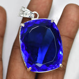 AAA++ CERTIFIED 141.7 Ct Sapphire 925 Sterling Silver Blue Gems Cushion Pendant
