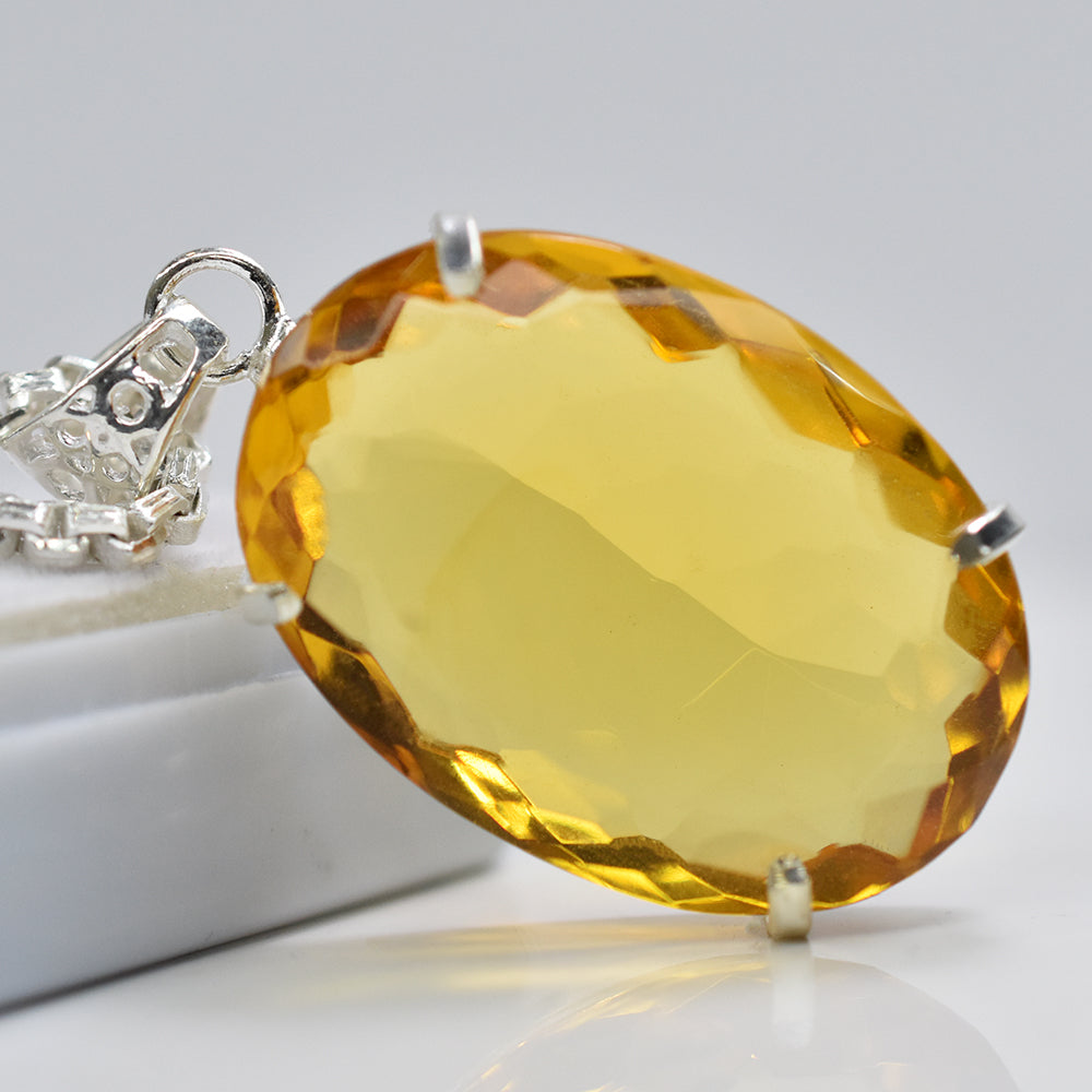 925 Sterling Silver 78.1 Ct CERTIFIED Topaz Oval Cut Orange Gemstone Pendant