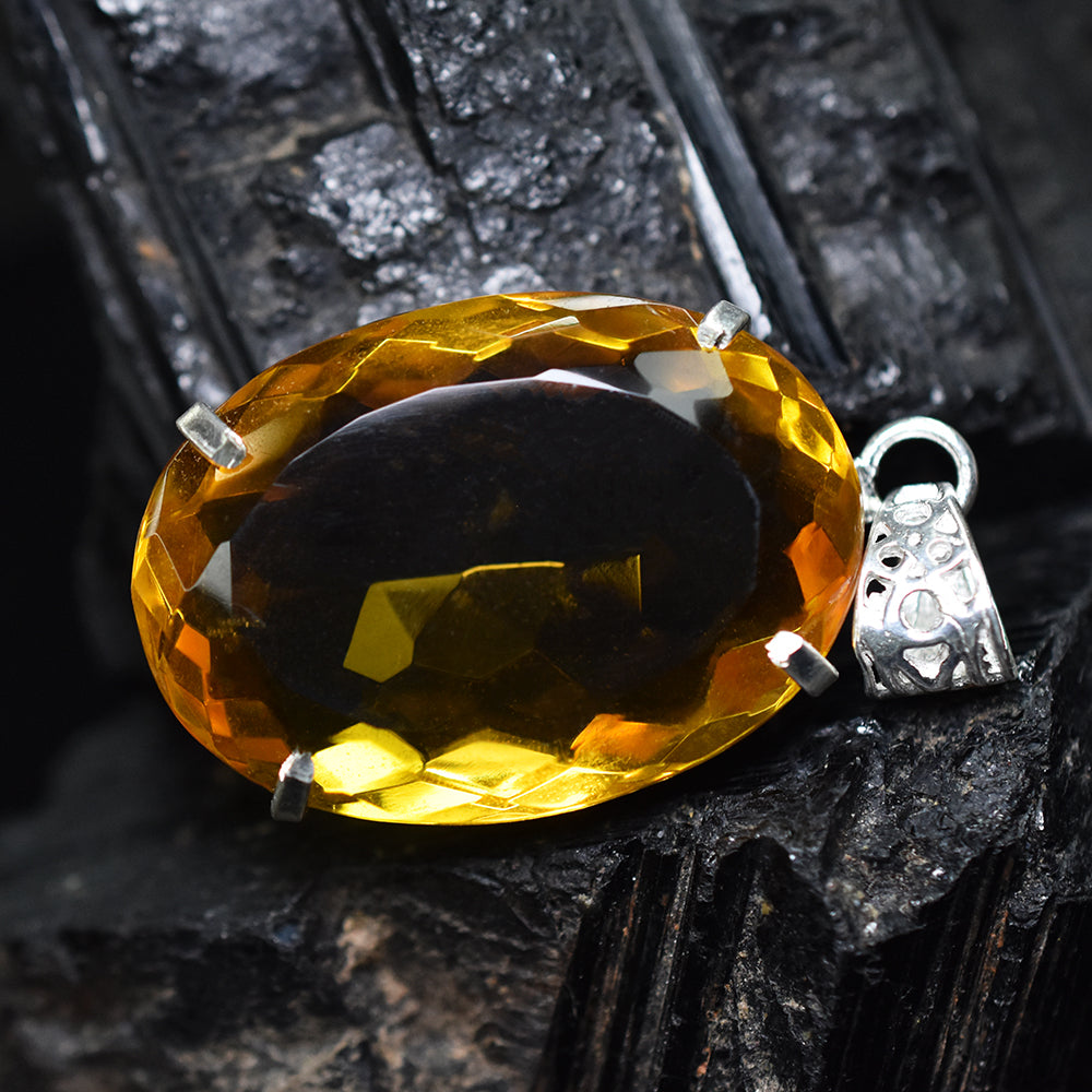 925 Sterling Silver 78.1 Ct CERTIFIED Topaz Oval Cut Orange Gemstone Pendant