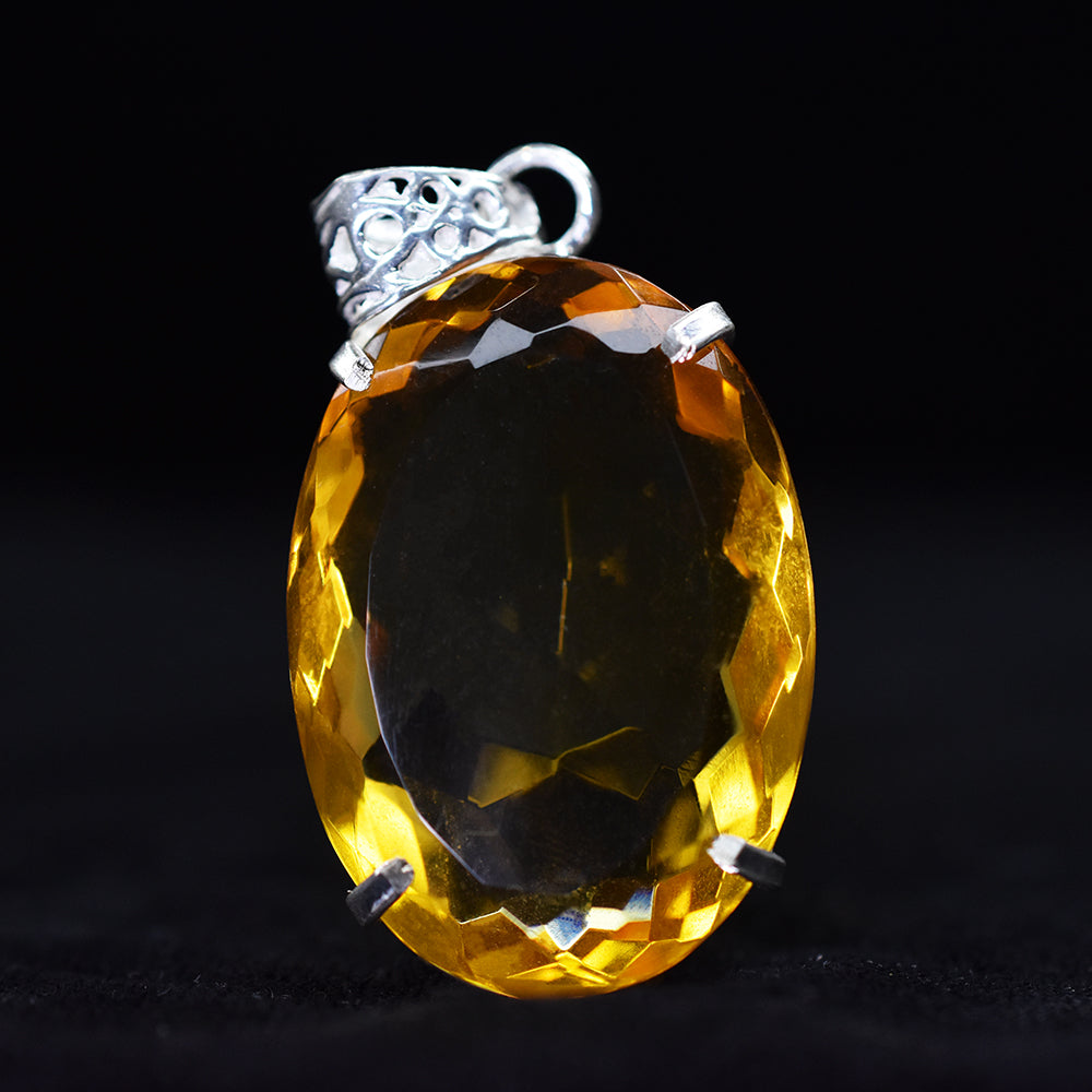 925 Sterling Silver 78.1 Ct CERTIFIED Topaz Oval Cut Orange Gemstone Pendant