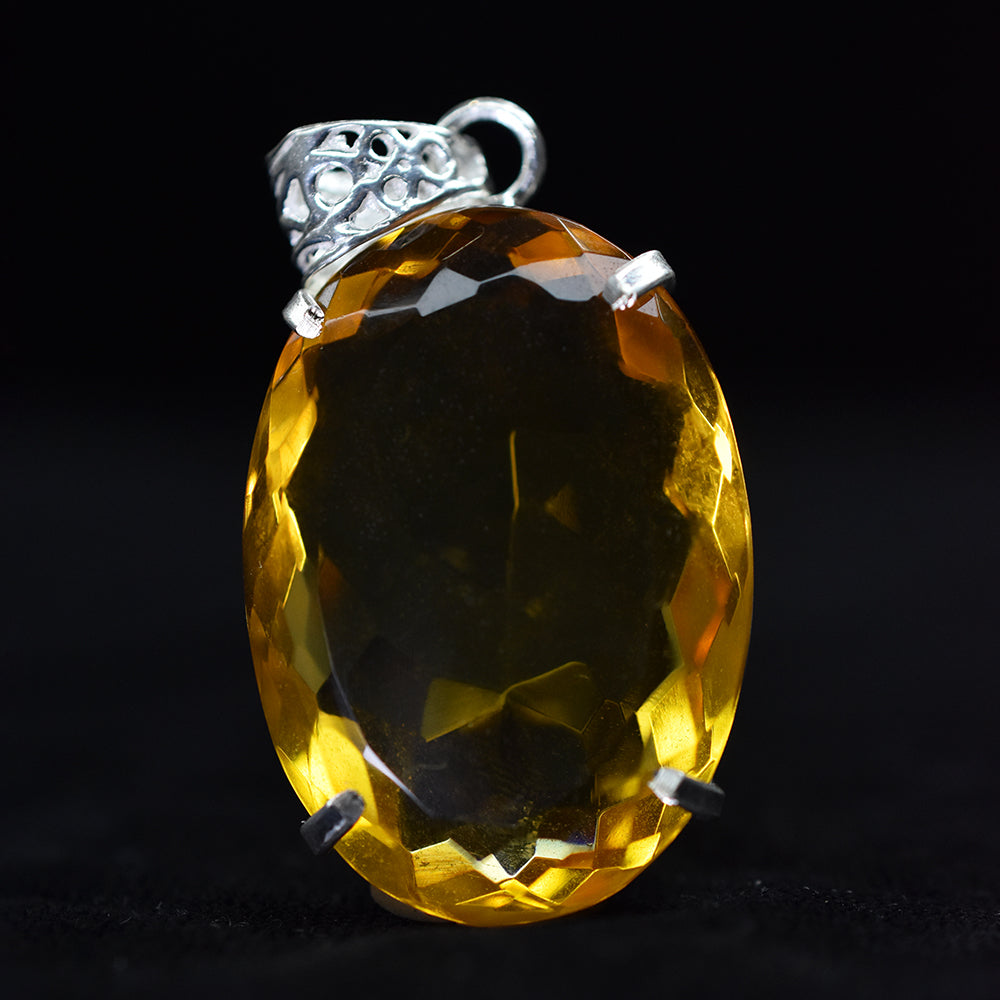 925 Sterling Silver 78.1 Ct CERTIFIED Topaz Oval Cut Orange Gemstone Pendant