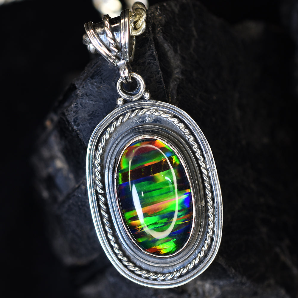 Beautiful Oval Cut 46 Ct Natural CERTIFIED Opal 925 Sterling Silver Pendant Gems