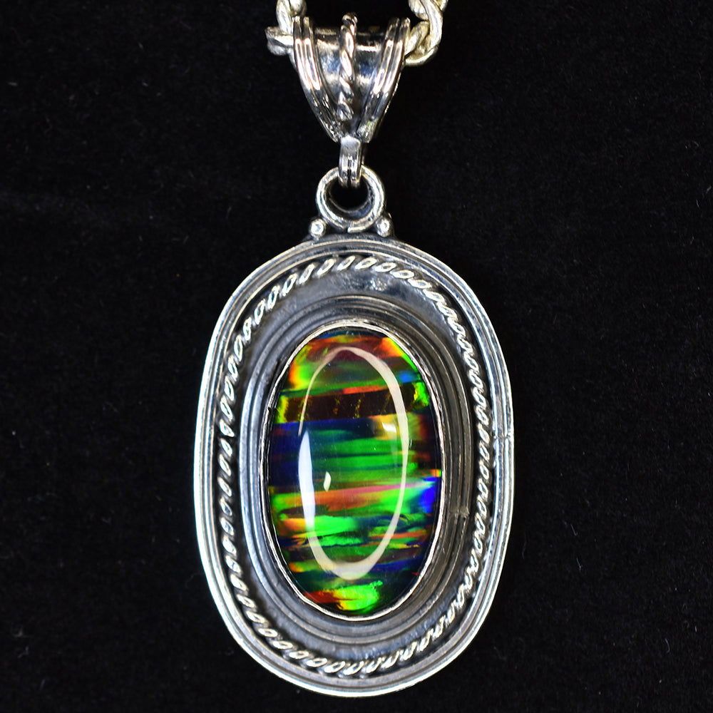 Beautiful Oval Cut 46 Ct Natural CERTIFIED Opal 925 Sterling Silver Pendant Gems