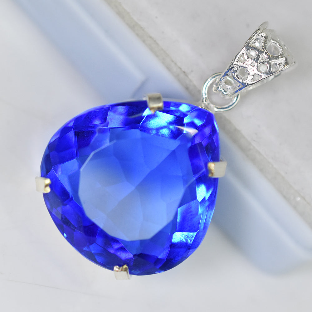Lab Grown 55 Ct CERTIFIED Sapphire 925 Sterling Silver Blue Pear Gems Pendant