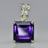 925 Sterling Silver CERTIFIED Natural Purple Amethyst 28 Ct Square Gems Pendant
