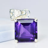 925 Sterling Silver CERTIFIED Natural Purple Amethyst 28 Ct Square Gems Pendant