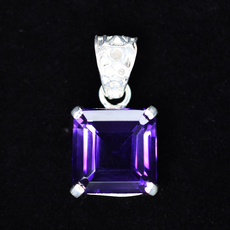925 Sterling Silver CERTIFIED Natural Purple Amethyst 28 Ct Square Gems Pendant