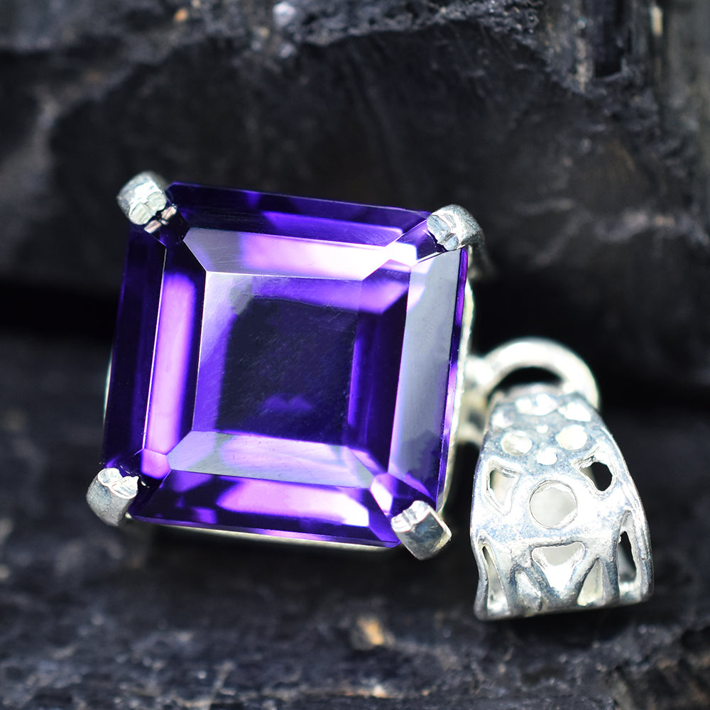 925 Sterling Silver CERTIFIED Natural Purple Amethyst 28 Ct Square Gems Pendant