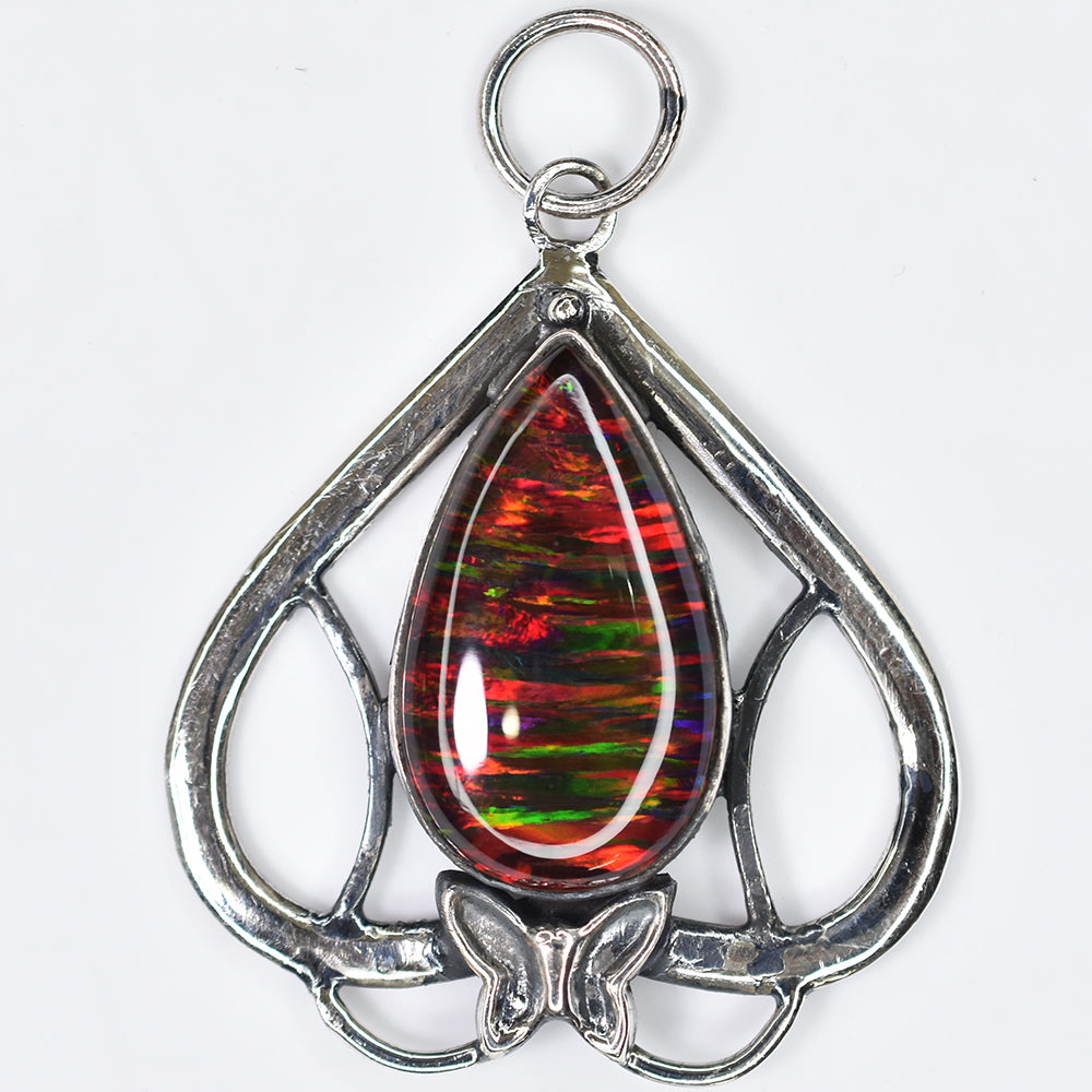 CERTIFIED Natural 44.15 Ct Beautiful Pear Cut Opal Stone Silver Pendant Jewelry
