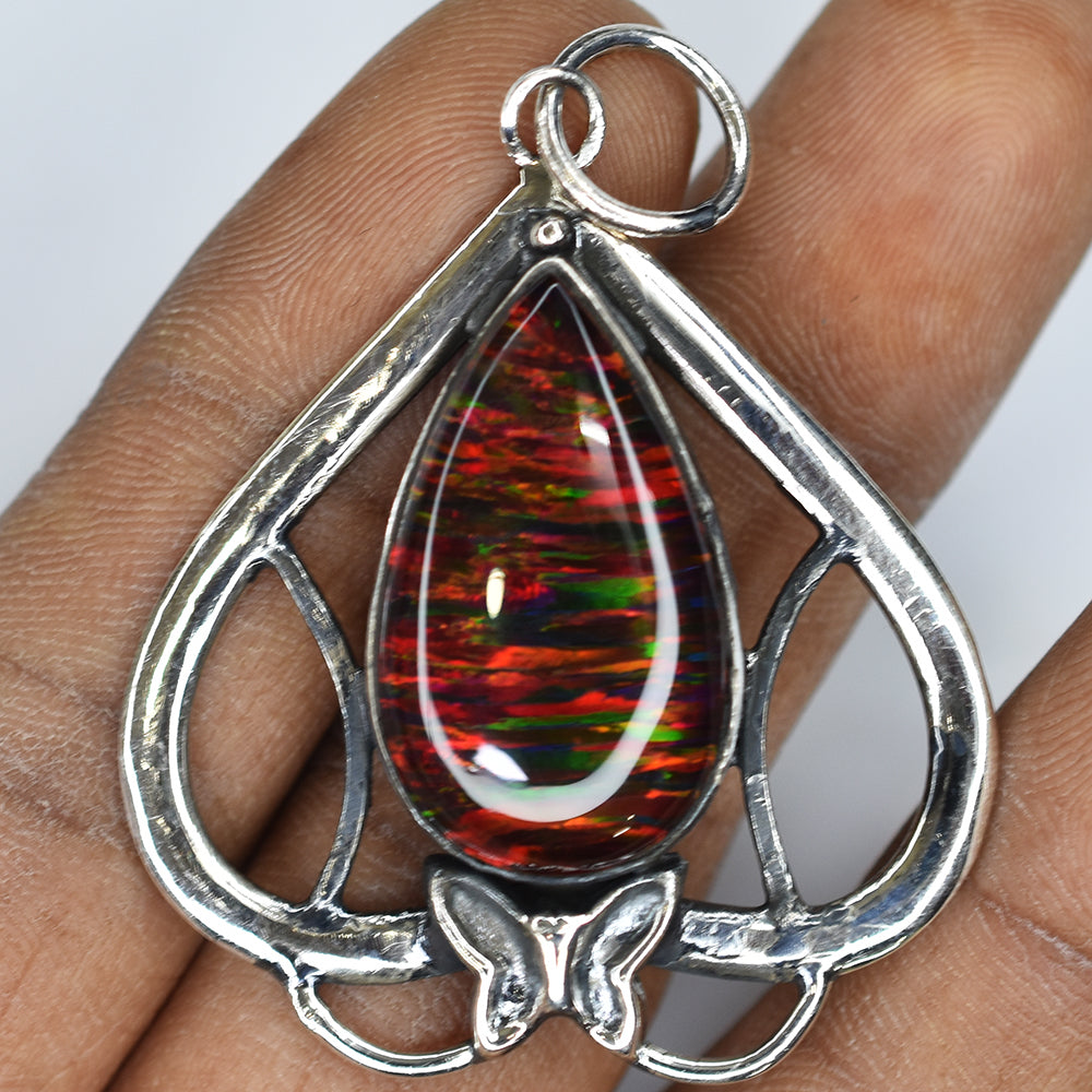 CERTIFIED Natural 44.15 Ct Beautiful Pear Cut Opal Stone Silver Pendant Jewelry