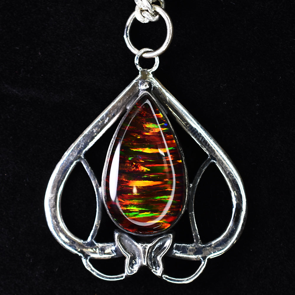 CERTIFIED Natural 44.15 Ct Beautiful Pear Cut Opal Stone Silver Pendant Jewelry