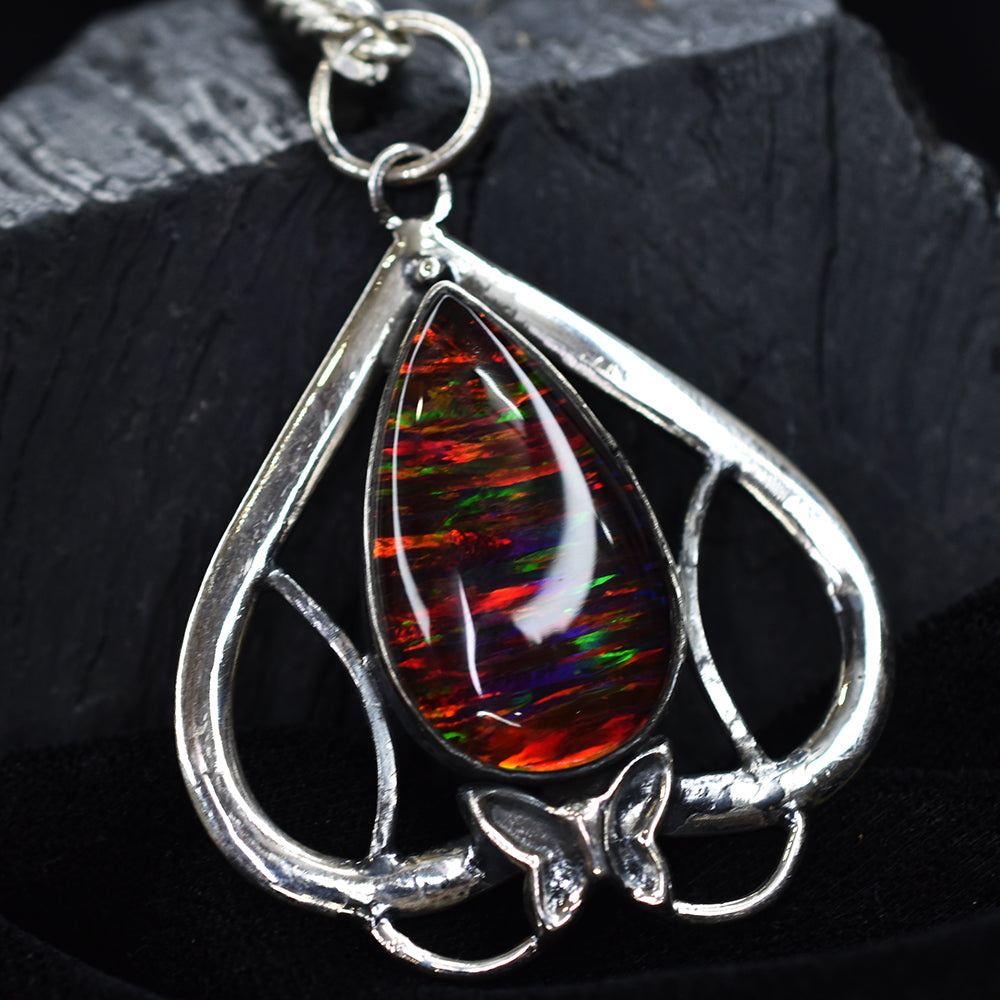 CERTIFIED Natural 44.15 Ct Beautiful Pear Cut Opal Stone Silver Pendant Jewelry