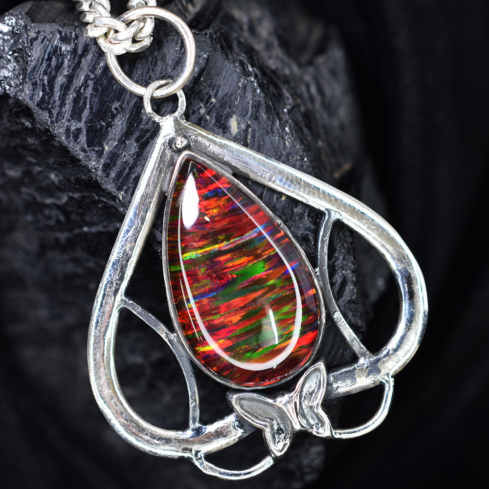 CERTIFIED Natural 44.15 Ct Beautiful Pear Cut Opal Stone Silver Pendant Jewelry