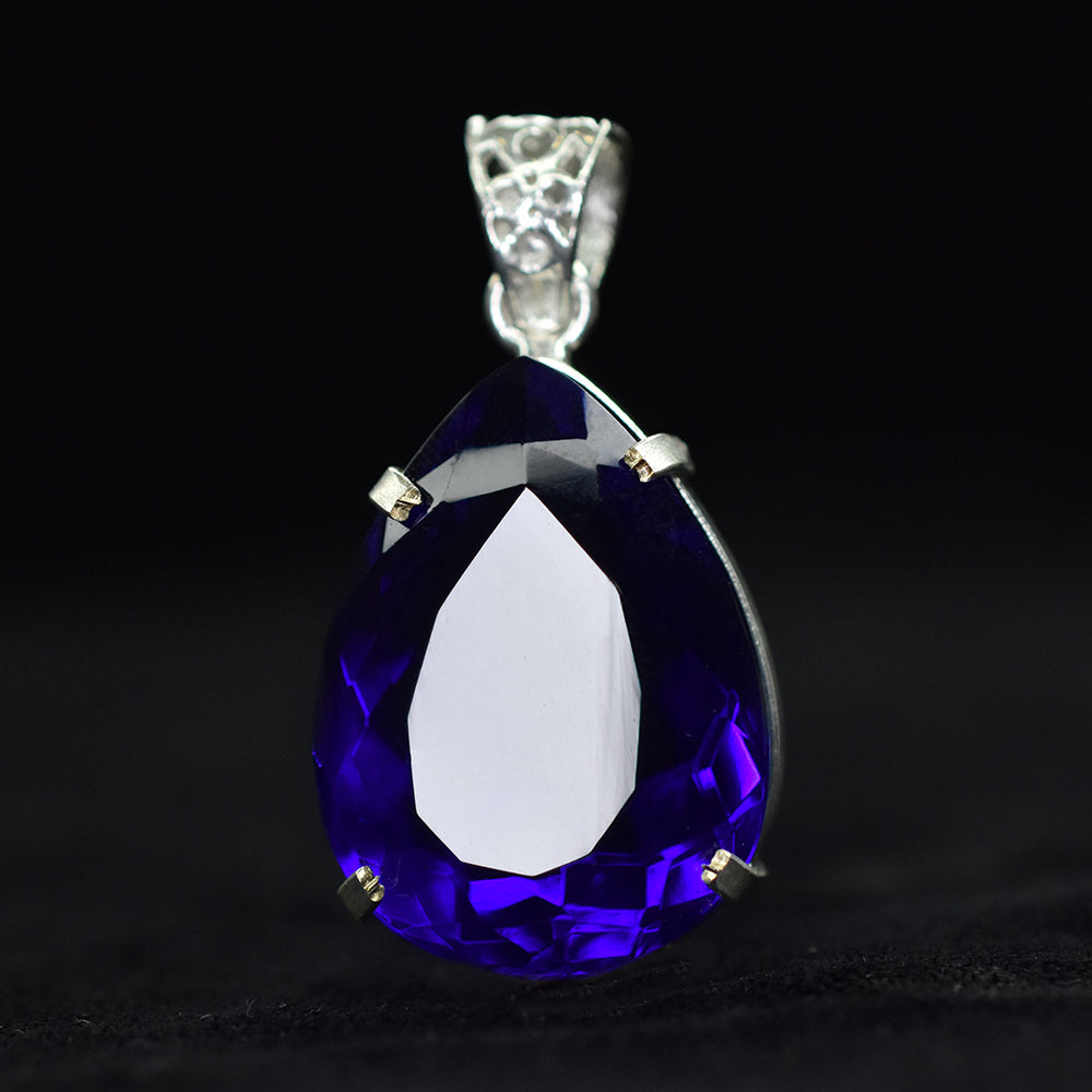 925 Sterling Silver 63.25 Ct CERTIFIED Topaz Pendant Pear Cut Blue Gemstone