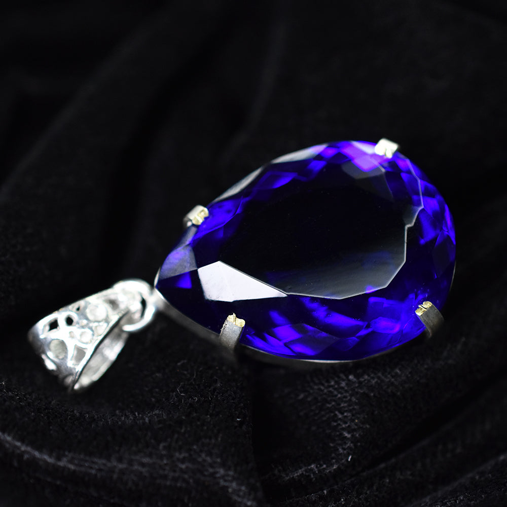 925 Sterling Silver 63.25 Ct CERTIFIED Topaz Pendant Pear Cut Blue Gemstone