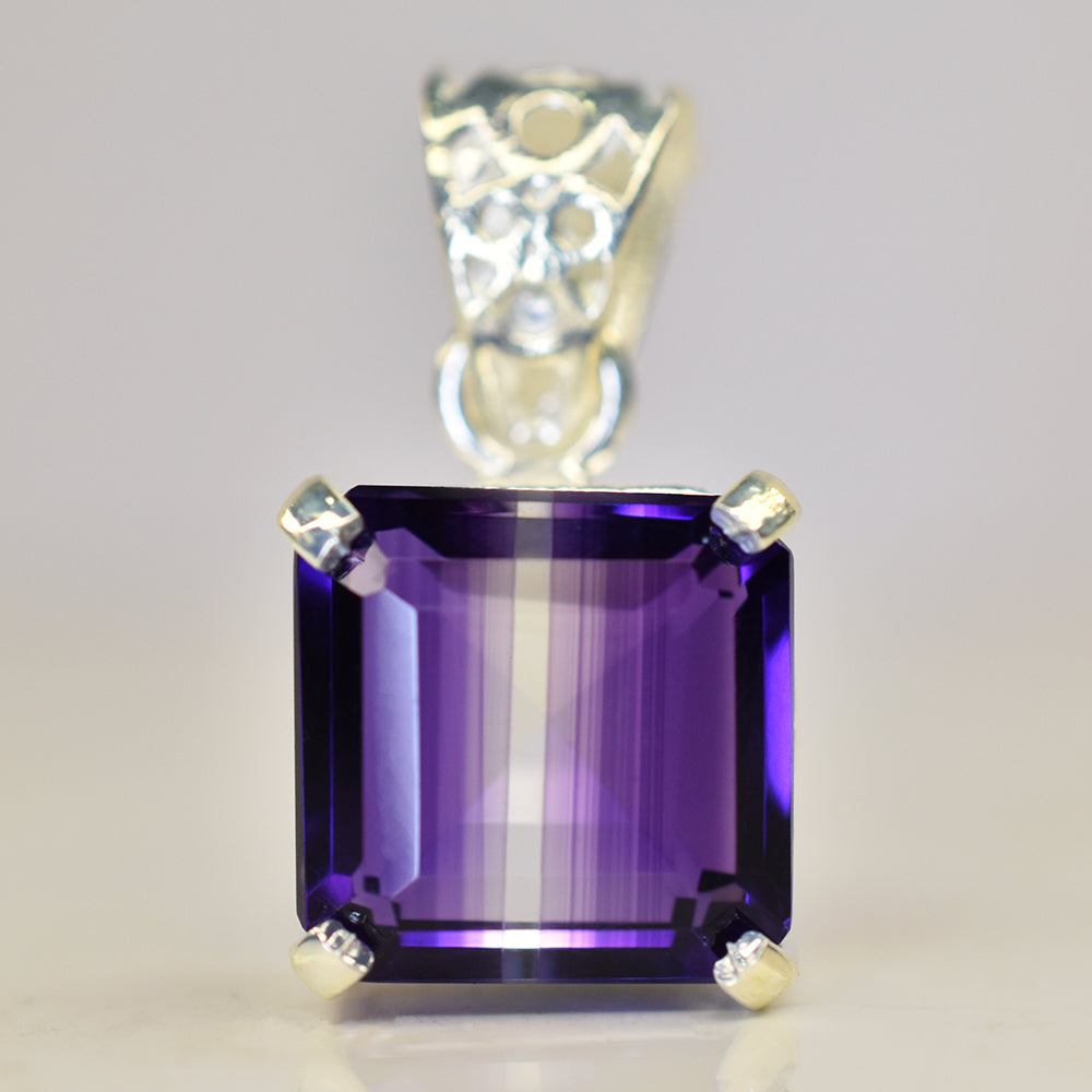 Natural Purple Amethyst 24.9 Ct CERTIFIED Square 925 Sterling Silver Gem Pendant