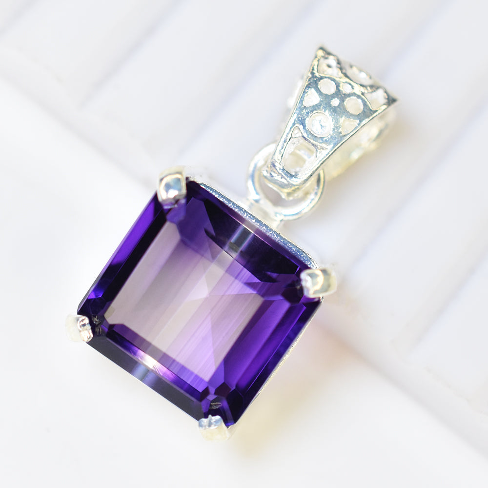 Natural Purple Amethyst 24.9 Ct CERTIFIED Square 925 Sterling Silver Gem Pendant