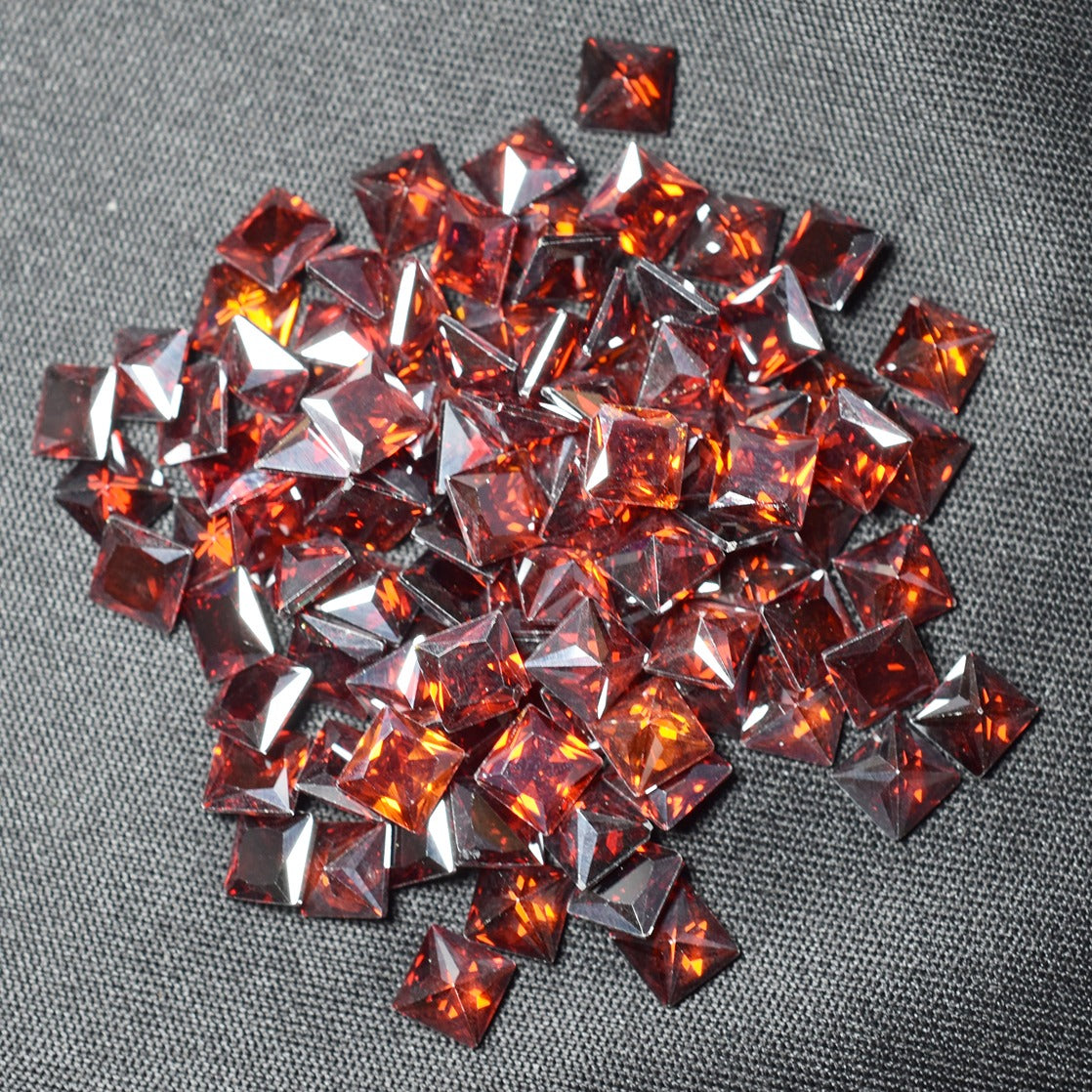 9 Pcs Natural CERTIFIED Sapphire Dark Orange Square Cut Loose Gemstone 5x5 MM