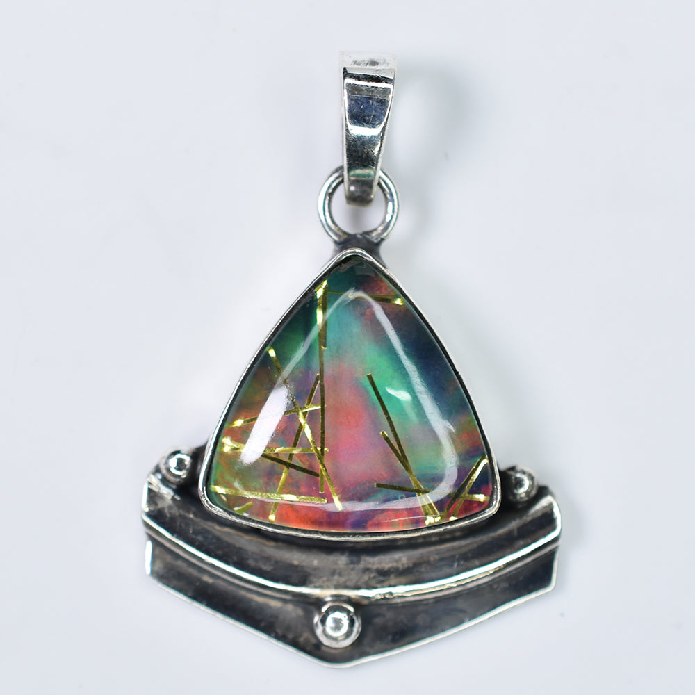 925 Sterling Silver 38 Ct Trillion Cut Natural CERTIFIED Stone Pendant Jewelry