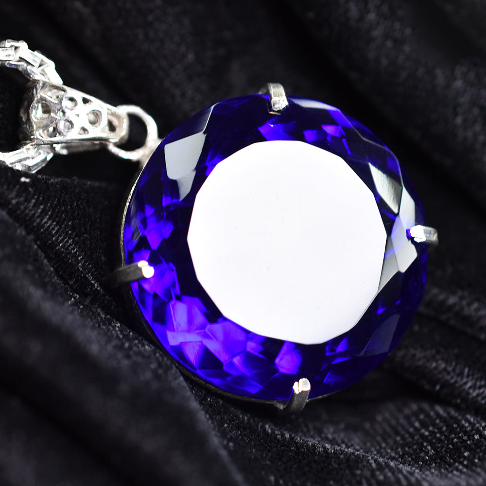 A Grade 113.55 Ct CERTIFIED Blue Topaz 925 Sterling Silver Unique Round Pendant